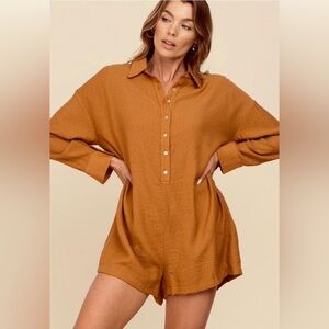 ILLA ILLA Love & Be Loved Long Sleeve Camel Tan Brown Romper Size M